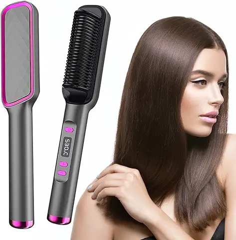 Gobesty Cepillo Alisador de Pelo, Cepillo Alisador de pelo Profesional, Calentamiento Rápido, Cepillo Alisador con Pantalla LCD, 30 Ajustes de Temperatura, Anti-escaldado, Plancha de pelo de 80-230°C  