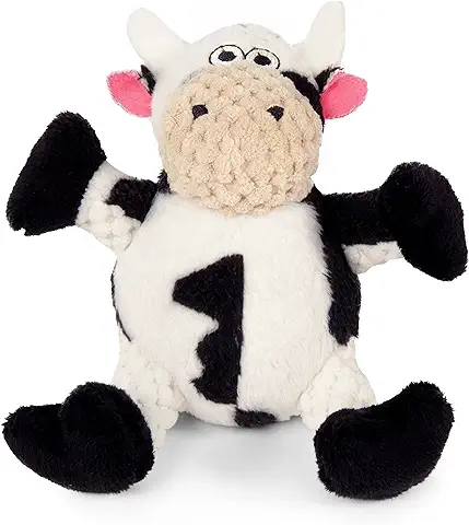 GoDog Checkers Just for Me Sitting Cow Squeaky - Juguete de Peluche para Perro, Tecnología Chew Guard - Blanco, Mini  