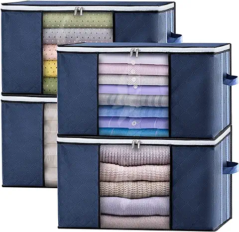 GoMaihe Cajas Almacenaje Ropa 4 Piezas, Bolsas para Guardar Ropa 60x40x35 cm Organizador Armario Bolsa Almacenaje Ropa Cajas Mudanza Grandes con Asas Reforzadas Edredones Mantas, Auzl  