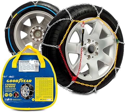 Goodyear Juego de 2 Cadenas de Nieve Metálicas para Coche de 9 mm Talla 90 con Tensor Automático Goodyear  