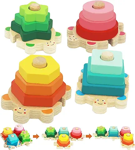 Goorder Juguetes Bebe, Madera Rompecabezas Set Juguete Montessori, Juguetes Educativos para Bebés, para Niños Niñas 1 2 3 4 Años Forma Reconocimiento Geometría Bloques de Stack & Sort Board  