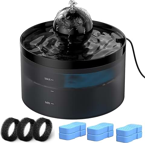 GOOSTOO Fuente para Gatos con Orbes, 2L Bebedero Gatos con 6 Filtros + 3 Esponjas., Muy Silencioso Fuente de Agua para Gatos, Filtración Múltiple, Luz LED, Dos Formas de Agua Corriente  