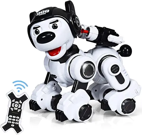 GOPLUS Perro Robot de Control Remoto para Niños, Juguete Robot Inteligente de Policía, Mascota Eléctrica Programable, Recargable, Lindo con luz y Música, Elección de Color (negro)  