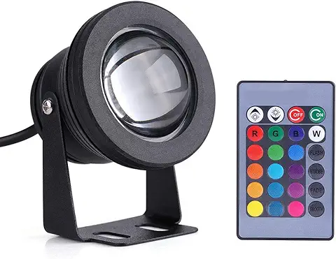 Gorgeri Foco Sumergible a Prueba de agua IP67, Lámpara de Paisaje con Cambio de Color RGB, Barco Marino, Yate, 10W 12V, foco LED RGB, Lámpara a Prueba de Lluvia con Control Remoto(Negro)  