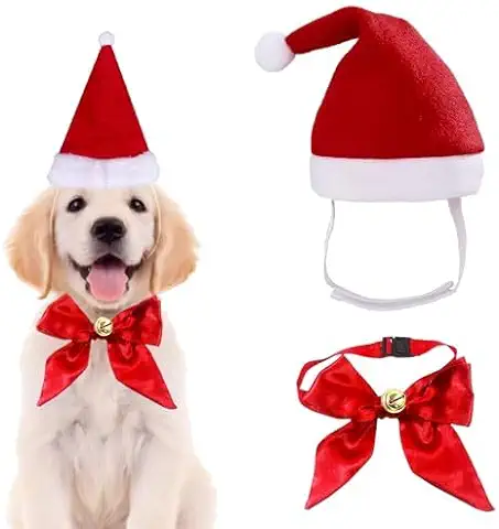 Gorro de Navidad para Mascotas, Juego de Accesorios para Disfraz de Perros, Diadema para Mascotas con Corbatas y Campanas, Traje de Navidad Regalo para Cachorros, Gatos Pequeños, Perros y Mascotas  