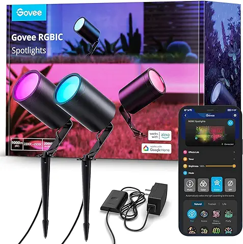 Govee Navidad Outdoor Spot Focos para Exterior, IP65 Impermeable Focos de Paisaje, RGBIC Luces de Camino Inteligentes WiFi de Bajo Voltaje, Funcionan con Alexa, Cambian de Color para Patio, 2 Unidades  