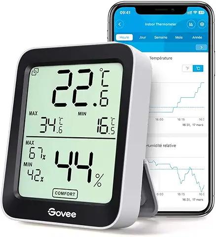 Govee Termómetro Higrómetro, LCD Bluetooth Medidor Digital Humedad y Temperatura Interior con Función Almacenamiento de Datos y Alerta, para Habitación  