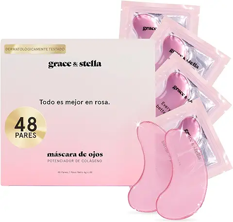 Grace and Stella Parches Ojos Bolsas y Ojeras para Reducir Ojeras, Bolsas, Arrugas - Parches Ojos de Gel, Cuidado Personal Vegano No Testado en Animales [48 Pares, Rosa]  