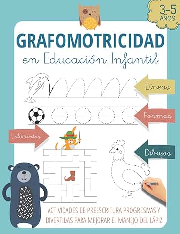 GRAFOMOTRICIDAD EN EDUCACIÓN INFANTIL 3 AÑOS +: Cuaderno de Trazos y Preescritura para Mejorar el Manejo del Lápiz y la Psicomotricidad fina 3, 4 y 5 ... Infantil (repasar Líneas, Formas, Dibujos)  