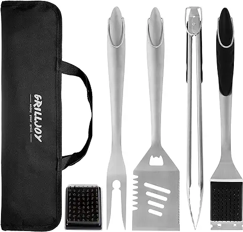 Grilljoy 6PC Barbacoa Utensilios de Acero Inoxidable - Heavy Duty Kit de Accesorios de Herramienta de Barbacoa para Barbacoa Profesional - Regalos de Barbacoa Ideal para Navidad  