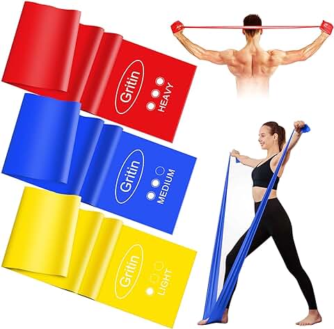 Gritin Bandas Elasticas Fitness, 3 Piezas Bandas de Resistencia con 3 Niveles, Cintas Elasticas Fitness con Anclaje Puerta, Toalla y Bolso para Yoga, Pilates  