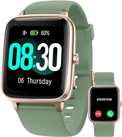 GRV Smartwatch, Pulsera Actividad Inteligente IP68 Impermeable Reloj Inteligente Mujer Hombre con Pulsómetro Monitor de Sueño Podómetro Notificación de Mensajes Reloj Deportivo (Oro Verde)  