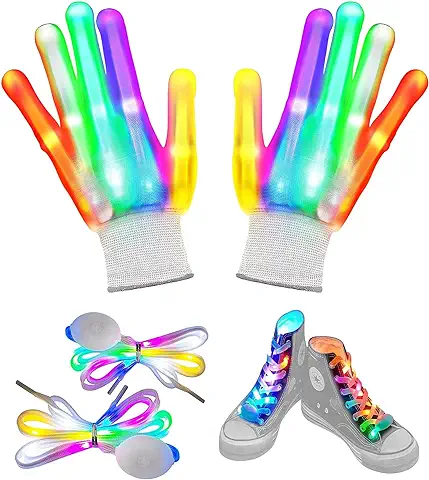 Guantes con Iluminación LED,Guantes LED Intermitentes,Cordones de Zapatos,cordones de Zapatos LED Multicolores Cordones,Guantes de Luz Intermitentepara Bailar Carnaval Concierto Halloween Party  