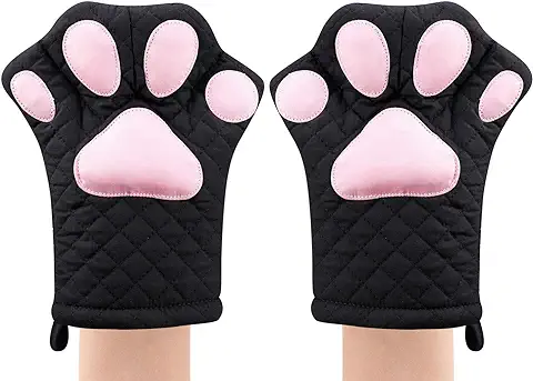 Guantes de Horno con Diseño Lindo y Divertido gato Resistente al Calor Forro de Algodón Acolchado, Resistente al Calor, Utensilios de Cocina, set de Regalo (negro)  