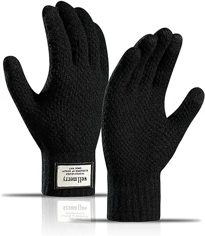 Guantes de Invierno Cálidos de Pantalla Táctil Guantes de Punto Mágico Elásticos Mujer Guantes de Invierno Gruesos al aire Libre Negro Forro Polar Suave  