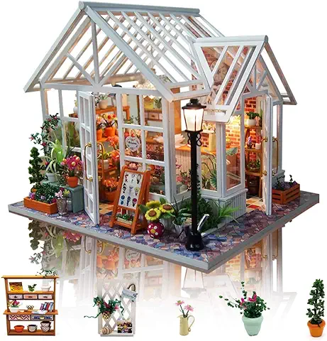 GuDoQi Casa en Miniatura con Música para Construir, Casa de Muñecas en Miniatura, Kit de Manualidades DIY, Regalos Hechos a Mano para Cumpleaños y Navidad, Tienda de Flores  