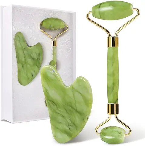 GUGUG Gua Sha y Rodillo Facial, Guasha para el Masaje Facial, Rodillo de Jade Facial Masaje para Mujeres, Relajante de los Músculos del Cuello y del Cuerpo