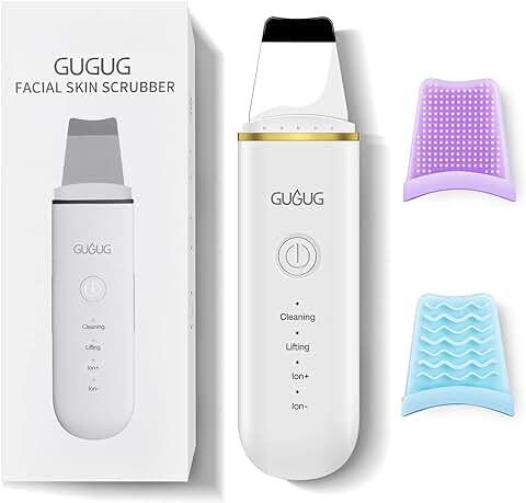 GUGUG Peeling Ultrasónico Facial, Skin Scrubber, Limpiador Facial, Exfoliación de Cara 4 Modos para Limpiar los Poros y Cuidar la Piel, USB Recargable, Dispositivo de Belleza  