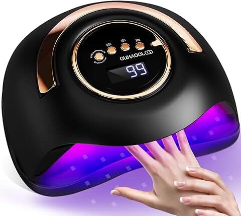 GUHAOOL Lampara LED Uñas 180W Profesional Secador de Uñas LED UV Lampara Uñas Gel Semipermanentes Maquina Uñas Luz Lamp,con 4 Temporizador de 10/30/60/99S, Sensor de Automático,Base Desmontable,Negro  