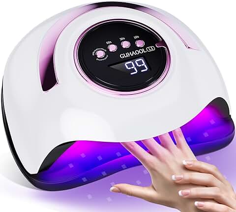 GUHAOOL Lampara LED Uñas 180W Profesional Secador de Uñas LED UV Lampara Uñas Gel Semipermanentes Maquina Uñas Luz Lamp,con 4 Temporizador de 10/30/60/99S, Sensor de Automático,Base Desmontable,Blanco  