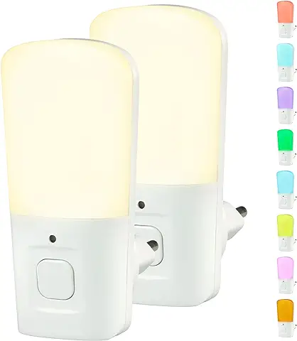 GUICARL® 2 Unidades Luz Nocturna Infantil, Sensor de Luz Encendido Apagado Automático, 9 Colores Cálidos a Escoger, LED Noche Enchufe Habitación Bebé, Pasillo, Baño, Eficiencia Energética A (0,5W)  