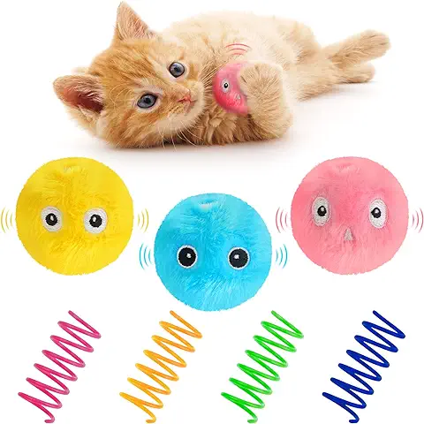 Guichangkai 7 Piezas Pelota de Juguete para Gatos, Juguete Interactivo con Tres Sonidos de Animales Diferentes, Juguete para Mascotas con Rebote de Primavera Colorido, Juguete de Pelota para Mascotas  