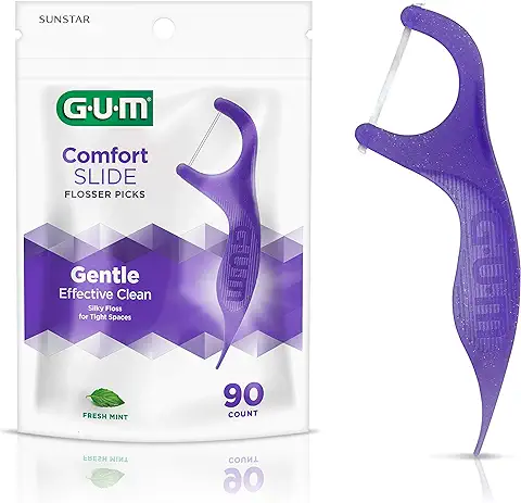 GUM Comfort Slide Flossers para Espacios Reducidos, Menta Fresca, Púas Dentales, 90 Unidades  