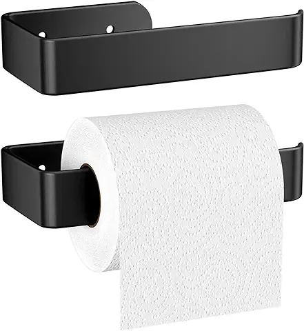 Gvolatee 2 Piezas 16CM Portarollos Papel Higiénico Aleación de Aluminio Mate, Soporte Dispensador Papel Higienico Montado Pared Perforación con Tornillos Fijos, Porta Rollos para Baño e Inodoro, Negro  