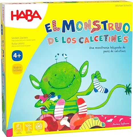 Haba Monstruo de los Calcetines-ESP (302255), Juego de Búsqueda 2-6 Jugadores de 4 a 99 Años, Reacción Rápida y Consejos para el Desarrollo del Lenguaje, para toda la Familia, Multicolor  