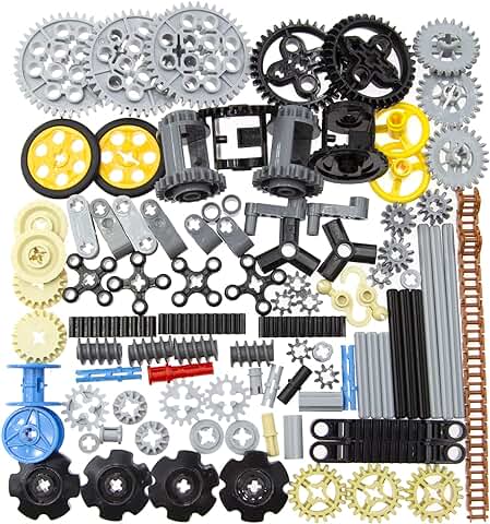 Habow 116 Piezas Technic-Parts Gears-Axle-Pin-Connector Compatible con Lego-Technic, Cadena de Eslabones de Ruedas, Estante de Engranajes, Volante Technic Bush Hook Tow Ball String Reel Diferencial.  