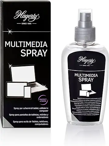 Hagerty Multimedia Spray 125 ml I Limpiador de Pantallas con Efecto Antiestático para Smartphone, Tablets, Portátiles I Spray Limpiador Ofrece una Limpieza y Cuidado Completo, sin Micro Arañazos  