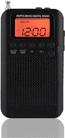 Hakeeta Radio Portátil Am/FM de Bolsillo Radio Mini Radio Digital de 2 Bandas Sintonización Estéreo Personal con Auricular y Pantalla ICD con un Altavoz Externo y Conector de 3,5 mm de Color Negro  