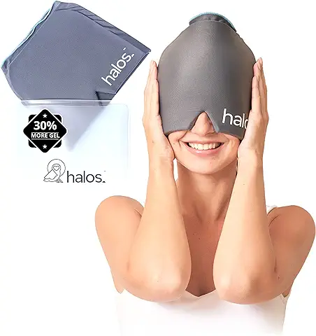 Halos Gorro Migraña - Funda Fría, Portátil y Reutilizable para Alivio de Migraña - Mascara Fría Dolor Cabeza por Tensión y Presión Sinusal - Gorro para Migrañas y Antifaz Gel Frío de Diseño Ajustado  