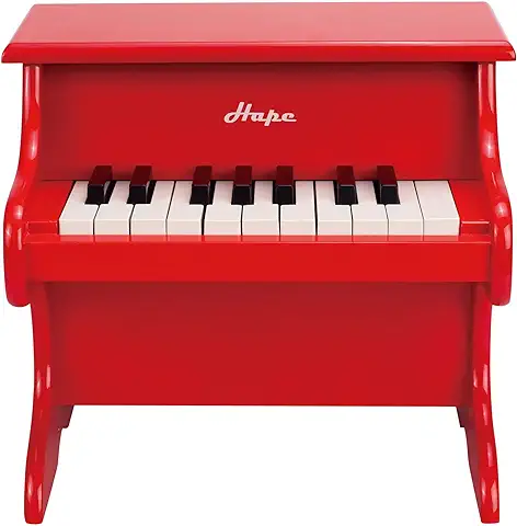 Hape Mini Piano, Mini Instrumento Musical de Madera de Juguete con 18 Teclas, Rojo  