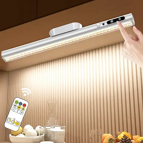 Hapfish Flexo LED Escritorio con Sensor Movimiento, 4000mAh Barra de Luz Armario USB Recargable, Lampara Escritorio Bateria Magnetica Inalambrica con Mando a Distancia, Luces Sin Cable para Cocina  