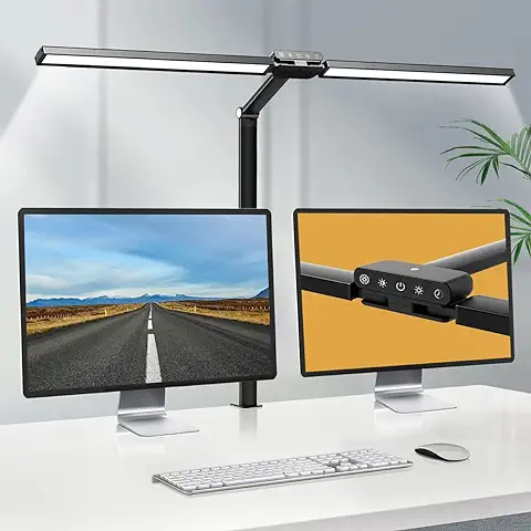 Hapfish Lampara led Escritorio con Abrazadera, 78cm 24W Lámpara Flexo de Fuente de luz Doble, con Sensor de luz, 5 Temperaturas Color, 5 Niveles Brillo, para Estudio, Monitor, Oficina, Estudiar  