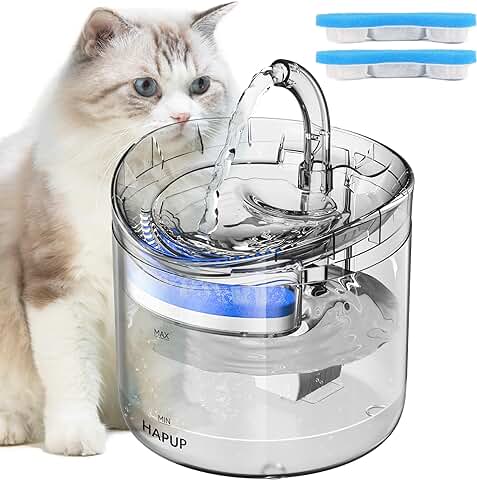 HAPUP Fuente Silenciosa para Gatos, Bebedero Automático Transparente, 1,8 L Dispensador con 2 Modos de Agua, 2 Filtros, 1 Bomba USB  