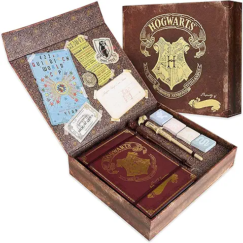 HARRY POTTER Papelería, caja de Papel para Cartas, Cuaderno, Bolígrafo de Varilla, Pegatinas, Sobres, idea de Regalo para Niña y Niño + caja de Recuerdo  