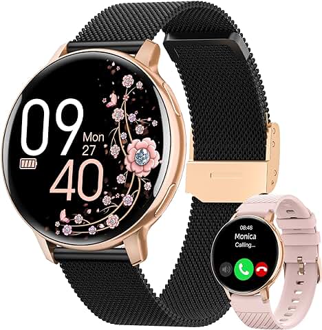 HASAKEI Reloj Inteligente Mujer con Llamadas Bluetooth 5.3, Smartwatch 1.39" con Seguimiento del Menstrual/120+ Modos Deportes/Pulsómetro/SpO2/Sueño/WhatsApp IP68 Android iOS Negro Oro, Regalo Mujer  