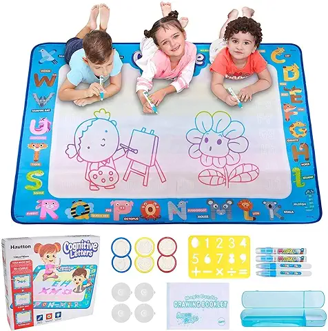 Hautton Alfombra de Dibujo con Agua 100×80 cm para Niños,para Niños Pequeños Niños Niñas (Edad 3 4 5 6 7 8 Años), Alfombra Grande de Dibujo de Pintura de Agua, con Patrón Animal  