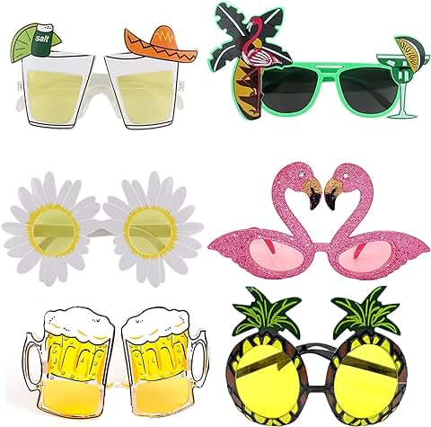 Hawaianas Fiesta Gafas, 6 Pares Divertidas Gafas Sol Hawaianas, Gafas Hawaianas Divertidas, Gafas de Sol Tropicales, Suministros Fiesta Temática de Playa Disfraces Accesorio para Niños Adultos  