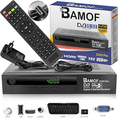 Hd-line Bamof 2225 Pro - Receptor de Satélite Digital (HDTV, DVB-S/DVB-S2, HDMI, SCART, 2 Puertos USB, Full HD 1080p) [preprogramado para Astra, Hotbird y Türksat] Cable HDMI  