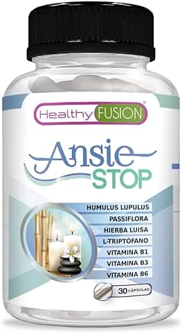 Healthy Fusion Ansiestop | Triptófano con Pasiflora para los Síntomas del Estrés y la Ansiedad | Acaba con el Nerviosismo | Facilita el Descanso | Propiedades Antiestrés y Relajantes Naturales | 30 u.  