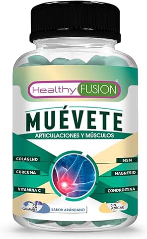 Healthy Fusion Muévete | Potente Antiinflamatorio con Acción Analgésica | Regenerador Articular| Potente Cúrcuma + Colágeno + Magnesio + Condroitina + MSM + Vitamina C | 50 gum  