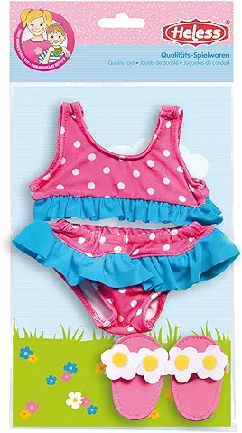 Heless 187 - Set de Natación para Muñecas, 3 Piezas, Bikini Elegante con Zapatillas de Baño, Talla 28 - 35 cm, para Divertirse en el Baño en los Días Calurosos de Verano  