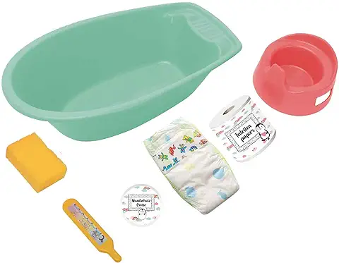 Heless 911 - Bañera para Muñecas con Muchos Accesorios, 7 Piezas, Color Menta, para Divertirse en el Baño y Cuidar a las Muñecas  