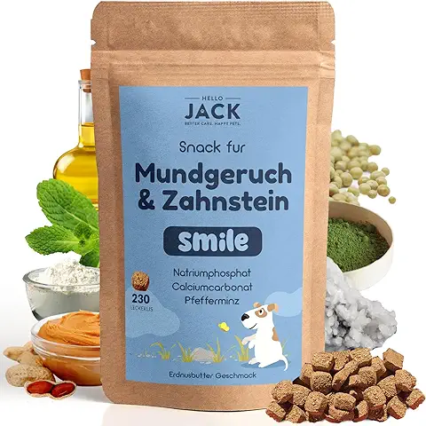 Hello Jack Limpieza Natural para Mal Aliento de Perros - Hasta 4 Meses de Suministro - Limpia Dientes y Ayuda a Eliminar Mal Aliento del Perro - Previene Sarro  