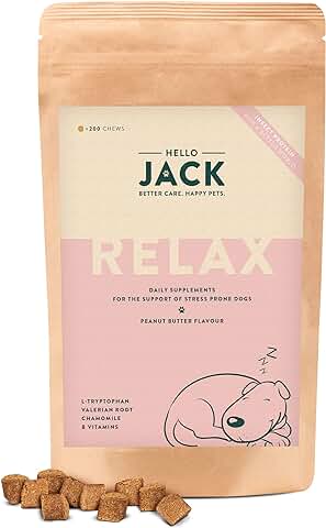 Hello Jack Relax Suplemento Diario para Perros - Masticables Tranquilizante para Perros y Cachorros para Aliviar el Estrés y el Equilibrio Emocional - Sabor a Mantequilla de Cacahuete  