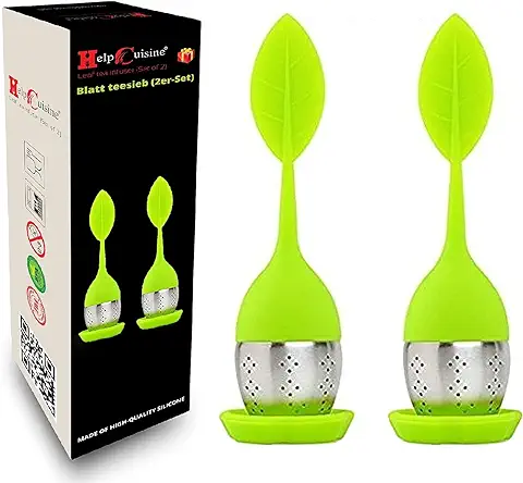 HelpCuisine infusor de te/infusionador/colador te/filtro te/infusores de te, Infusor en forma de hoja de Té hecho de silicona 100% alimentaria libre de BPA, juegos de 2 infusores(verde)