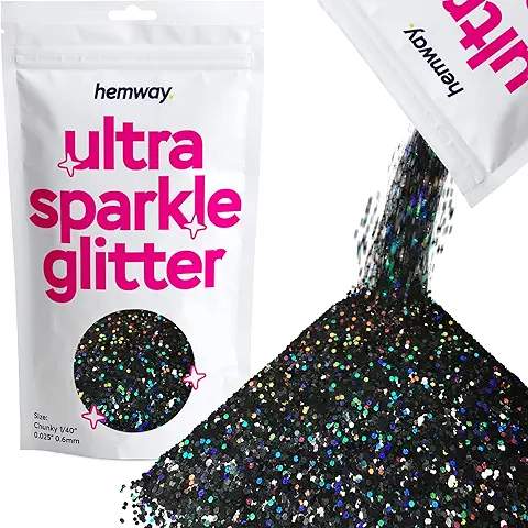 Hemway Chunky Glitter Sparkle Ultra 1/40" 0.025" 0.6mm Cosmético Seguro - Negro Holográfica  